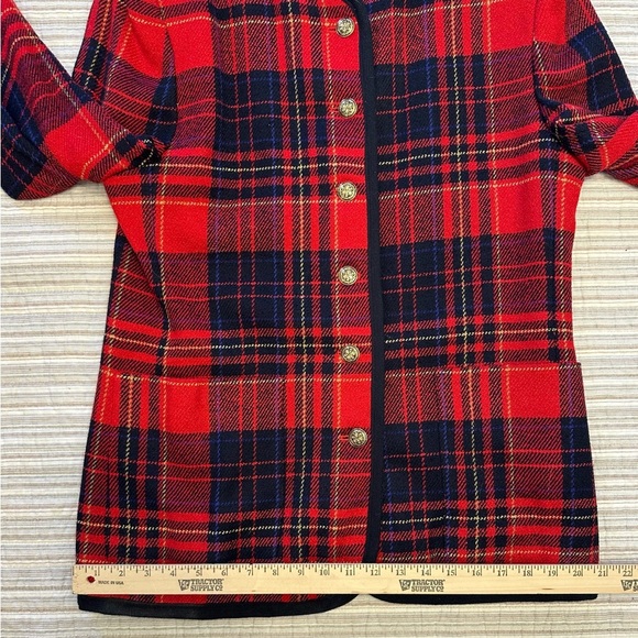 Liz Claiborne Collection Red Wool Plaid Collarless Blazer Vintage, Size 10 - Picture 6 of 11